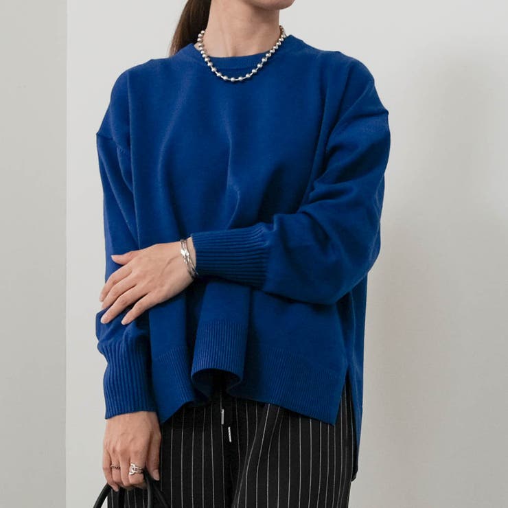 ブルー | サイドスリットニットプルオーバー 秋 冬 M レディース | aquagarage