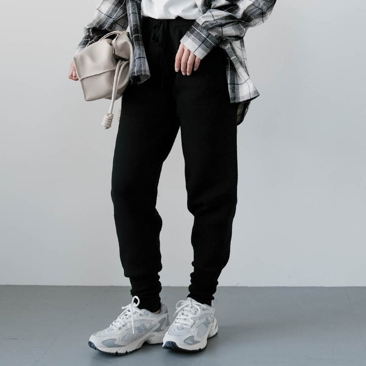 ブラック | ニットジョガーパンツ レディース 秋 冬 M L | aquagarage