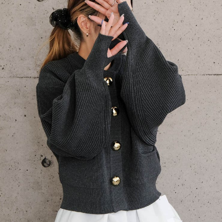 チャコール | BIGボタンニットカーディガン 秋 冬 M  レディース | aquagarage