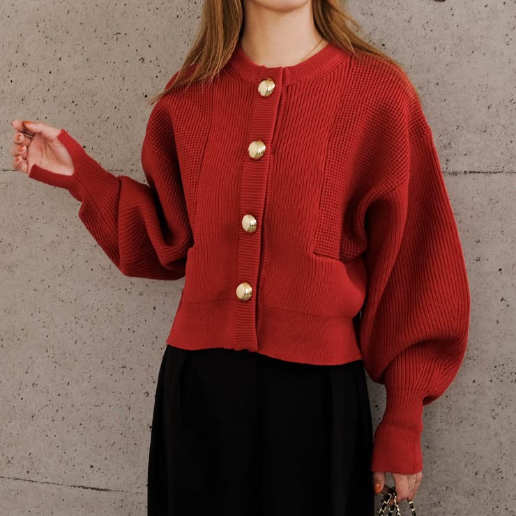 レッド | BIGボタンニットカーディガン 秋 冬 M  レディース | aquagarage
