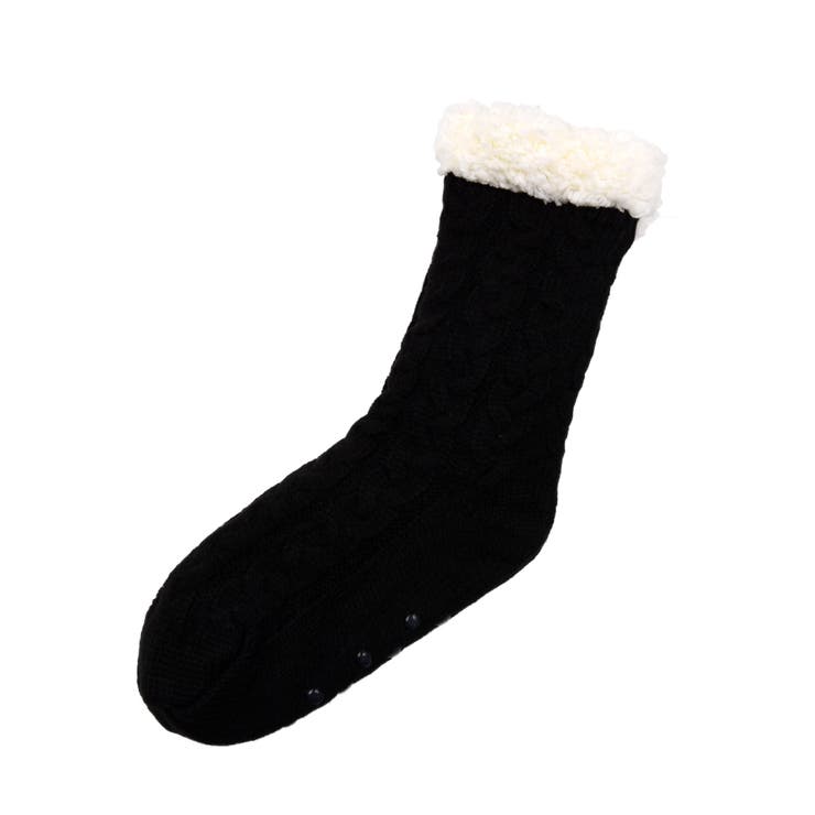 無地：ブラック | お家時間をもっとぽかぽかに！裏ボア極厚ルームソックス | aquagarage