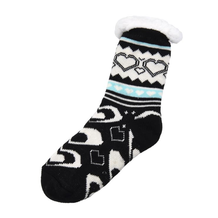 ハート柄：ブラック | お家時間をもっとぽかぽかに！裏ボア極厚ルームソックス | aquagarage