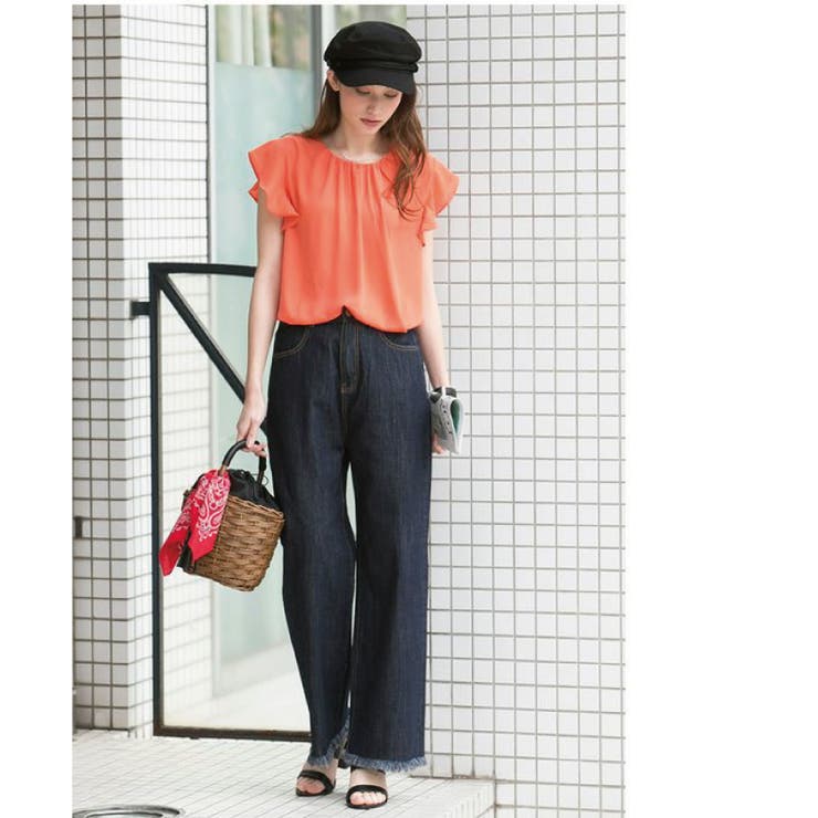 裾フリンジ：ネイビー | 今すぐ取り入れたい！5サイズ展開ワイドデニムパンツ | aquagarage