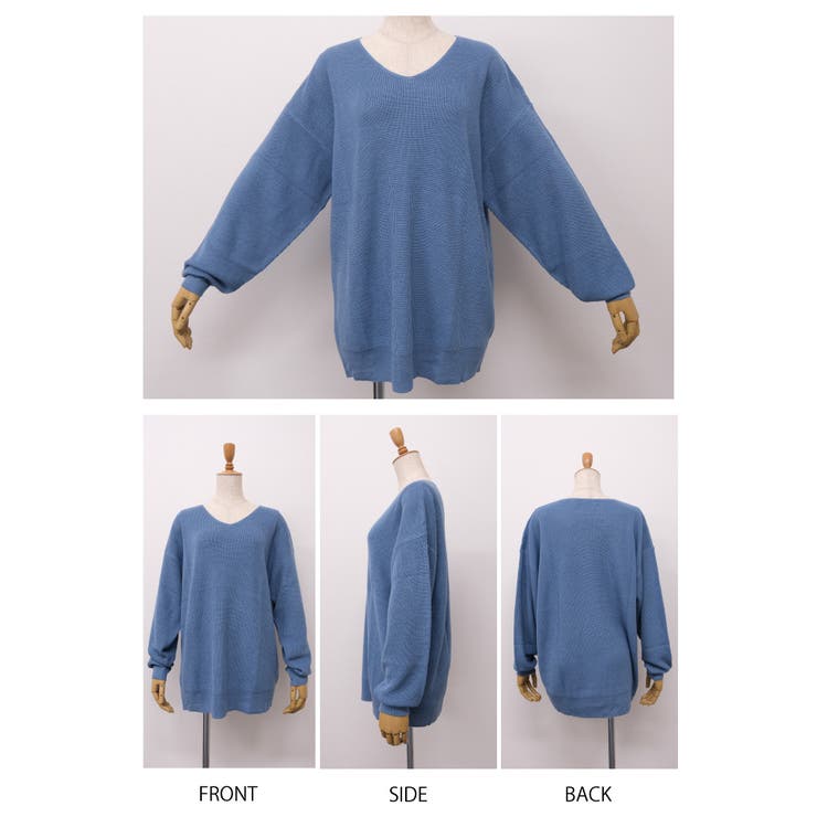 すっきりVネックでデコルテ美人に！あぜ編みオーバーサイズニット | aquagarage | 詳細画像10 