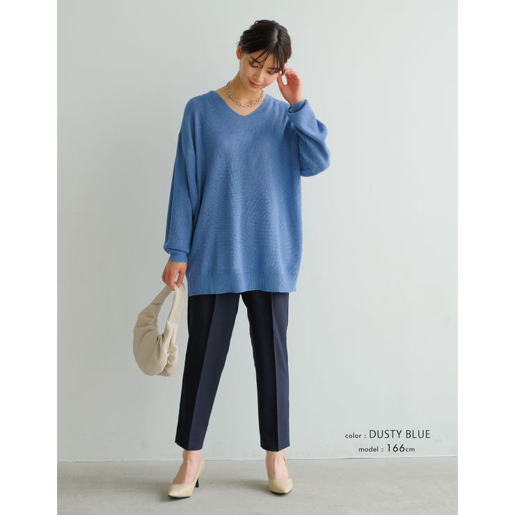 すっきりVネックでデコルテ美人に！あぜ編みオーバーサイズニット | aquagarage | 詳細画像15 