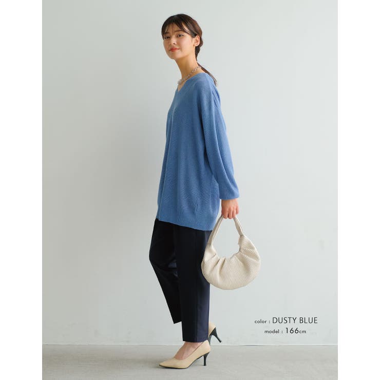 すっきりVネックでデコルテ美人に！あぜ編みオーバーサイズニット | aquagarage | 詳細画像16 