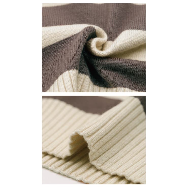 マニッシュなボーダー柄で印象的な着こなしに♪襟付きボーダーニットトップス | aquagarage | 詳細画像6 