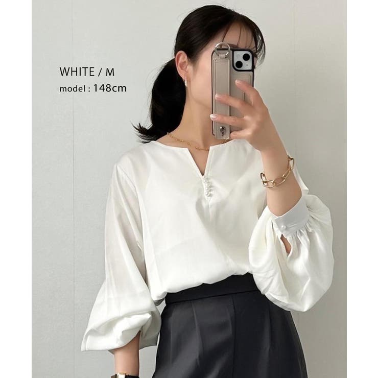 ネックレスいらずの華やかなデザイン♪キーネックパールボタンブラウス | aquagarage | 詳細画像17 