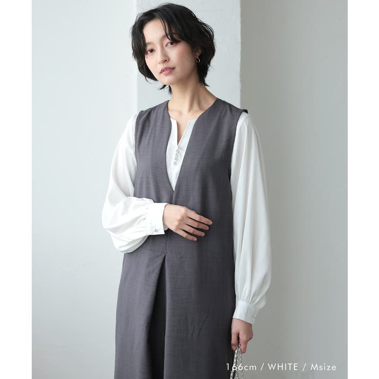 ネックレスいらずの華やかなデザイン♪キーネックパールボタンブラウス | aquagarage | 詳細画像20 