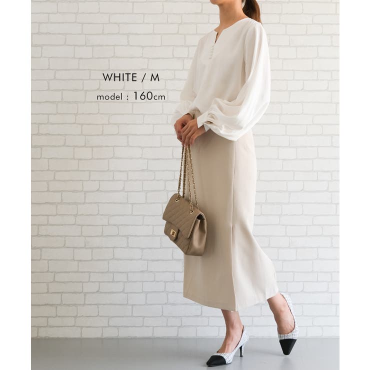 ネックレスいらずの華やかなデザイン♪キーネックパールボタンブラウス | aquagarage | 詳細画像21 