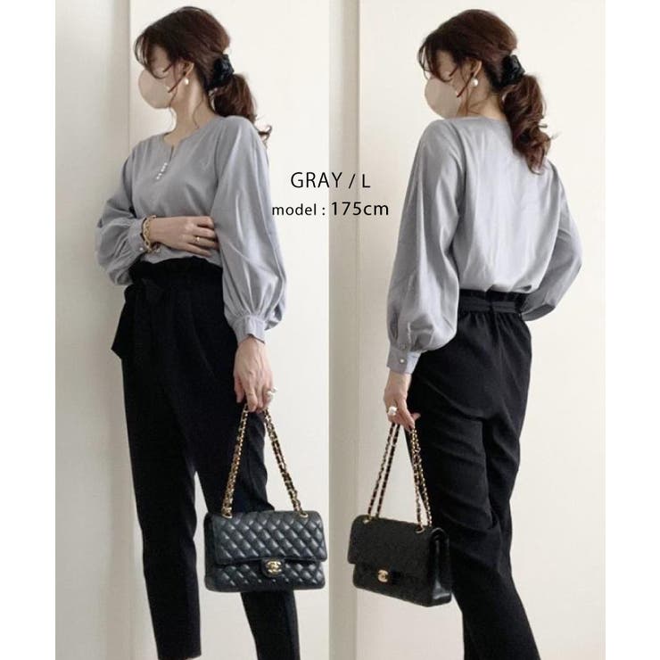 ネックレスいらずの華やかなデザイン♪キーネックパールボタンブラウス | aquagarage | 詳細画像23 