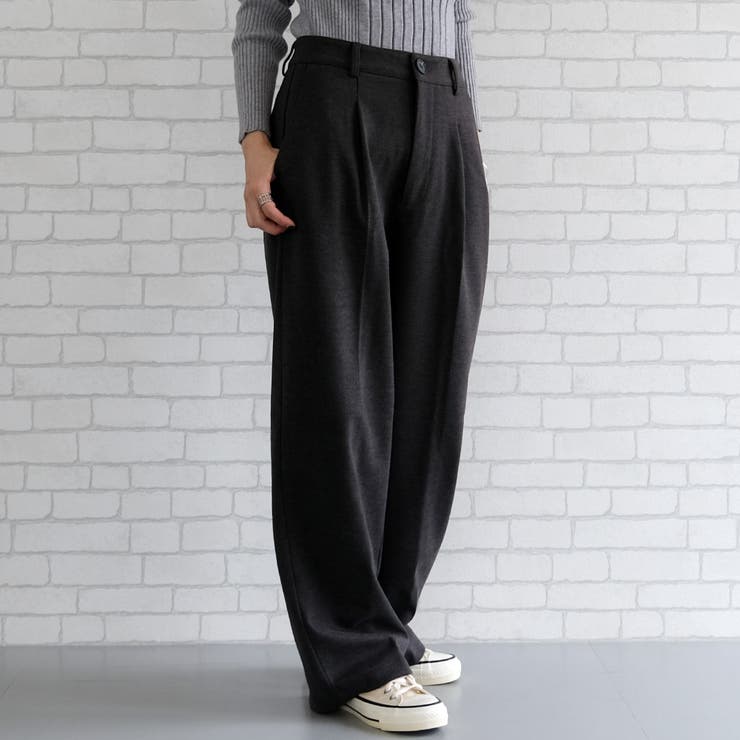 ブラック | カジュアルでも、キレイめでも上品で大人っぽくキマる！フランネルタックパンツ | aquagarage