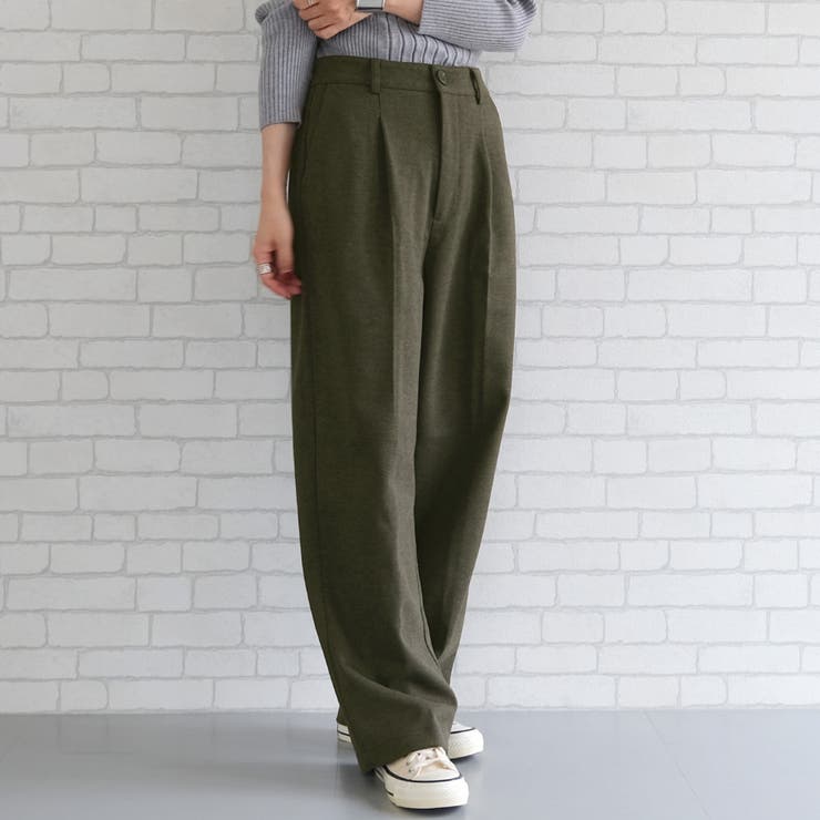 カーキ | カジュアルでも、キレイめでも上品で大人っぽくキマる！フランネルタックパンツ | aquagarage