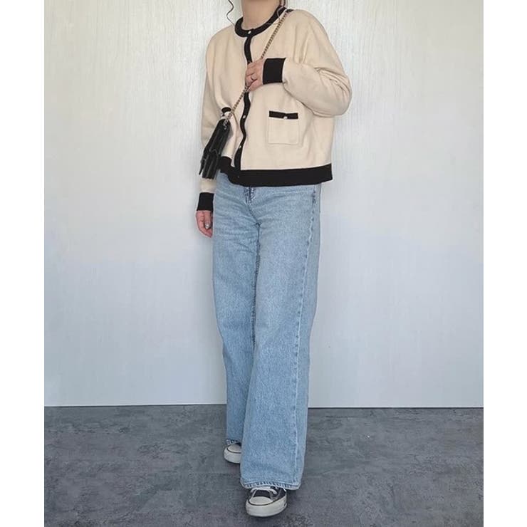 上品な配色デザインと艶のあるゴールドボタンが大人可愛いバイカラーカーディガン | aquagarage | 詳細画像10 