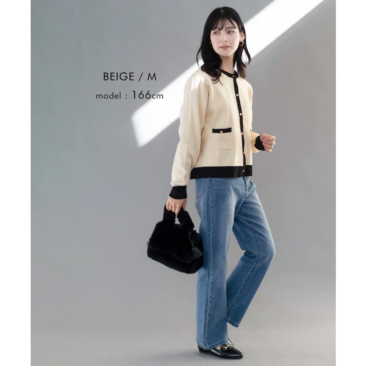 上品な配色デザインと艶のあるゴールドボタンが大人可愛いバイカラーカーディガン | aquagarage | 詳細画像13 