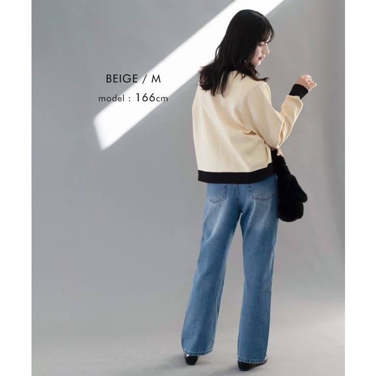 上品な配色デザインと艶のあるゴールドボタンが大人可愛いバイカラーカーディガン | aquagarage | 詳細画像14 