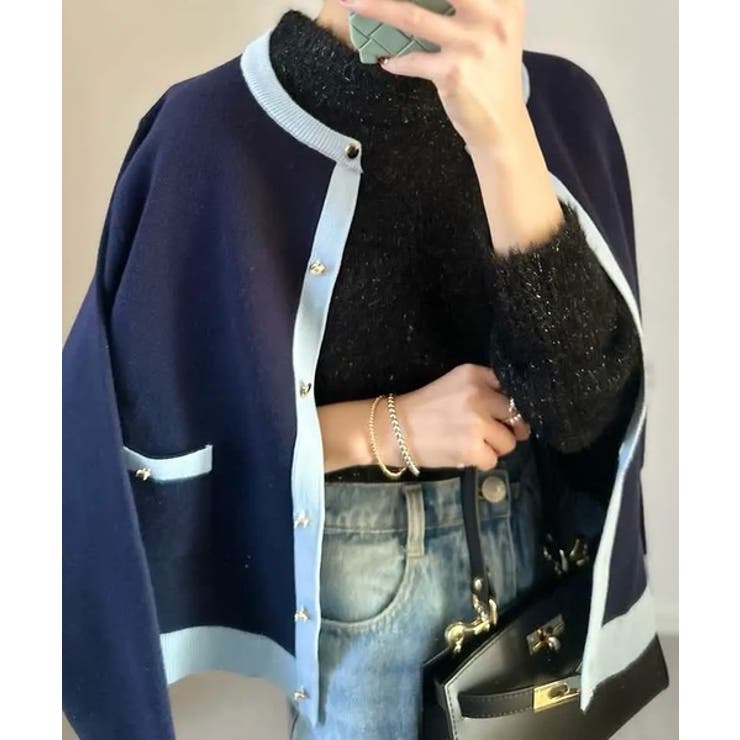 上品な配色デザインと艶のあるゴールドボタンが大人可愛いバイカラーカーディガン | aquagarage | 詳細画像15 