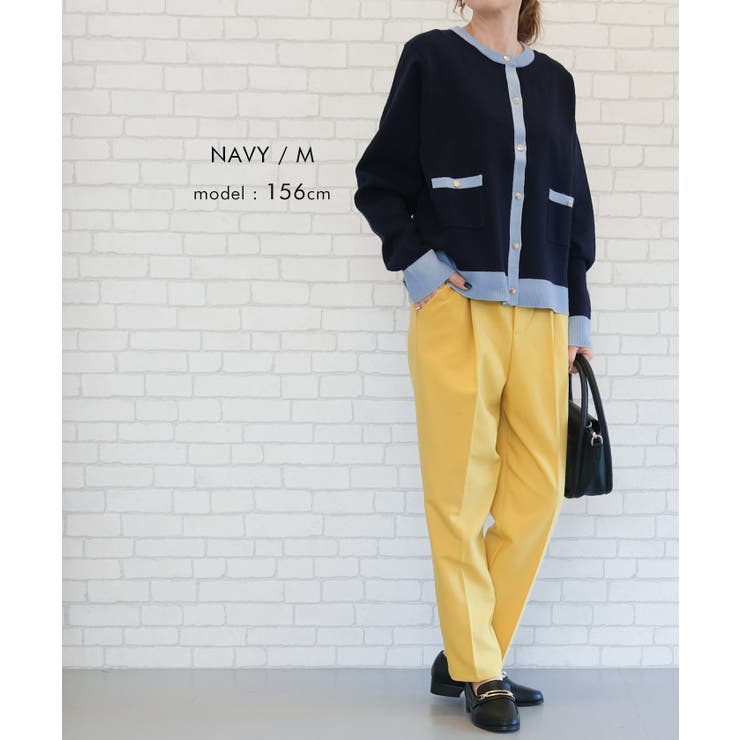 上品な配色デザインと艶のあるゴールドボタンが大人可愛いバイカラーカーディガン | aquagarage | 詳細画像18 