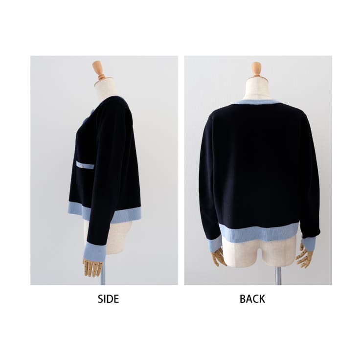 上品な配色デザインと艶のあるゴールドボタンが大人可愛いバイカラーカーディガン | aquagarage | 詳細画像25 