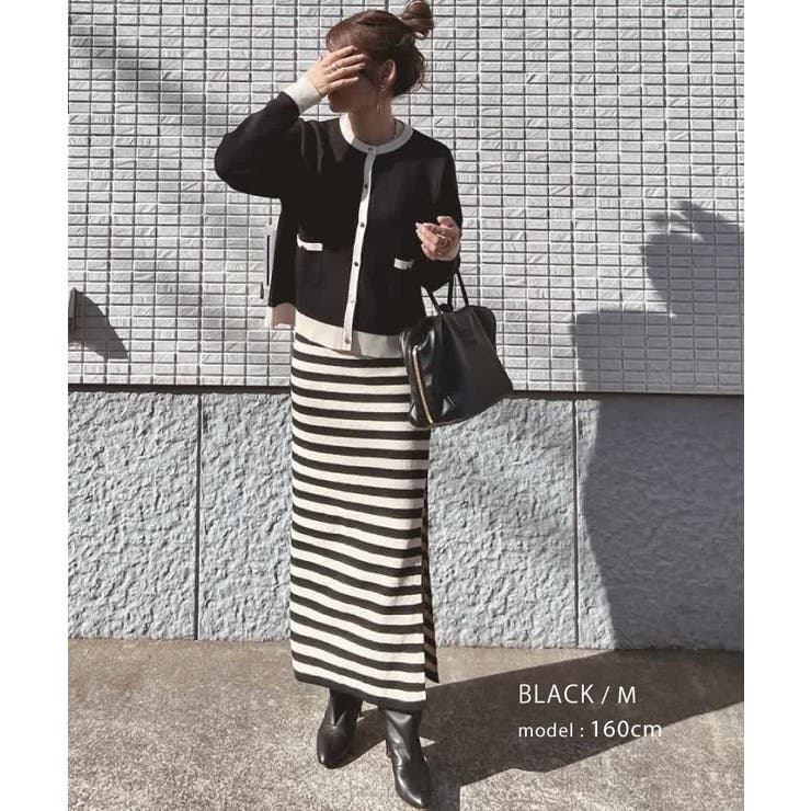 上品な配色デザインと艶のあるゴールドボタンが大人可愛いバイカラーカーディガン | aquagarage | 詳細画像5 