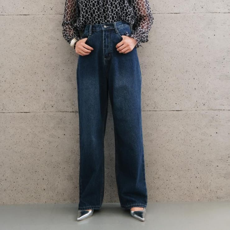 ネイビー | トレンドを着こなせるデニムワイドパンツ | aquagarage