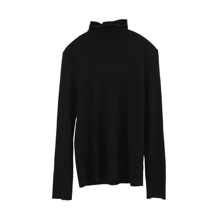 ブラック | 袖口ボタンタートルネックリブニットトップス レディース ハイネック | aquagarage