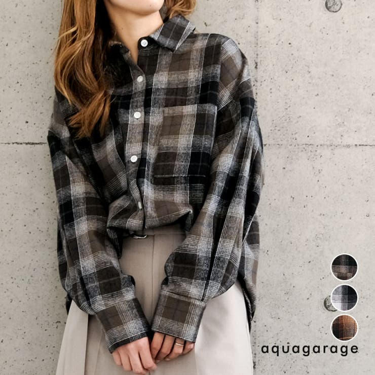 チェックロングシャツ 秋 冬 レディース チェック ロング シャツメール | aquagarage | 詳細画像1 