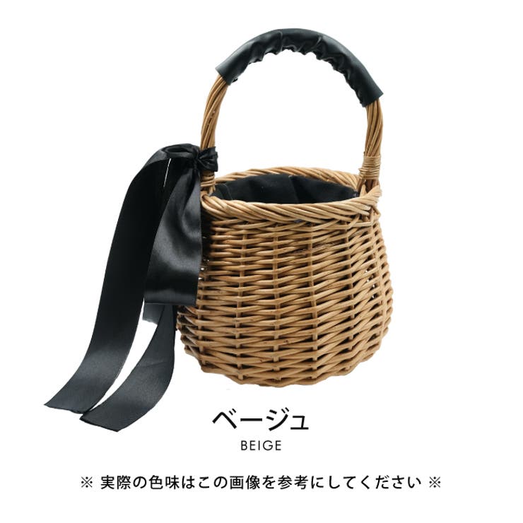 コロンとしたフォルムが可愛い♪リボン付き巾着かごバッグ[品番