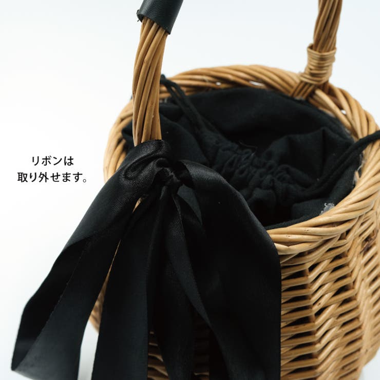 コロンとしたフォルムが可愛い♪リボン付き巾着かごバッグ[品番