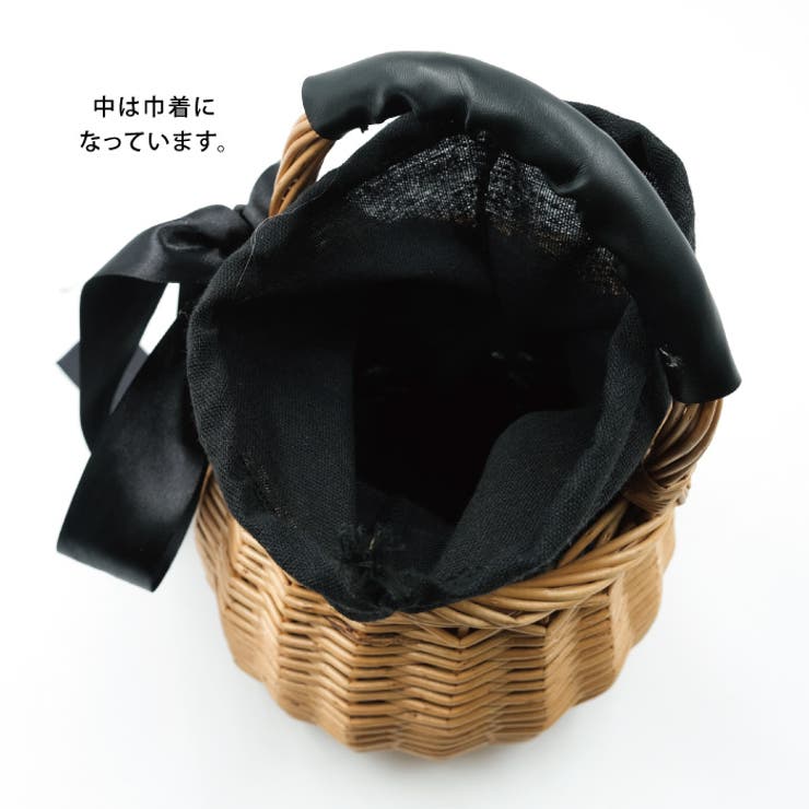 コロンとしたフォルムが可愛い♪リボン付き巾着かごバッグ[品番