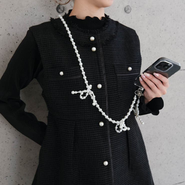 ホワイト | ビーズリボンストラップ レディース パール | aquagarage