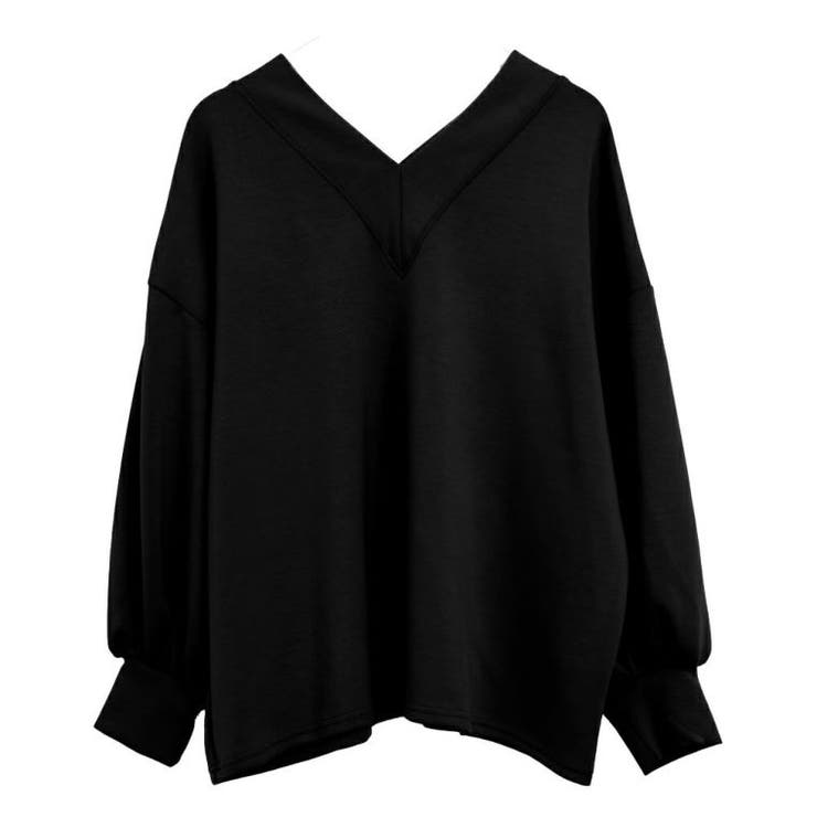 ブラック | シャープな抜け感を演出する♪前後深Vネックトップス | aquagarage