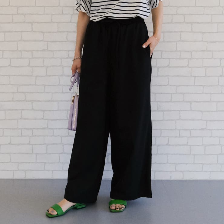ブラック | ヘビロテ間違いなしの優秀パンツ！軽やかなリネンタッチワイドパンツ | aquagarage