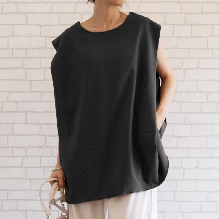 ブラック | 前後2wayで着られる!リネンライク2wayノースリーブチュニック | aquagarage