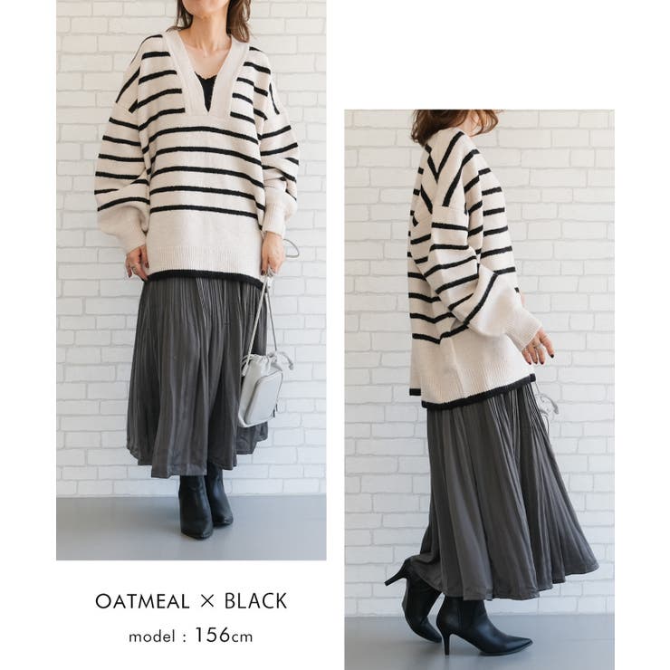 ゆるっとシルエットでこなれた印象の深Vネックニットトップス | aquagarage | 詳細画像10 