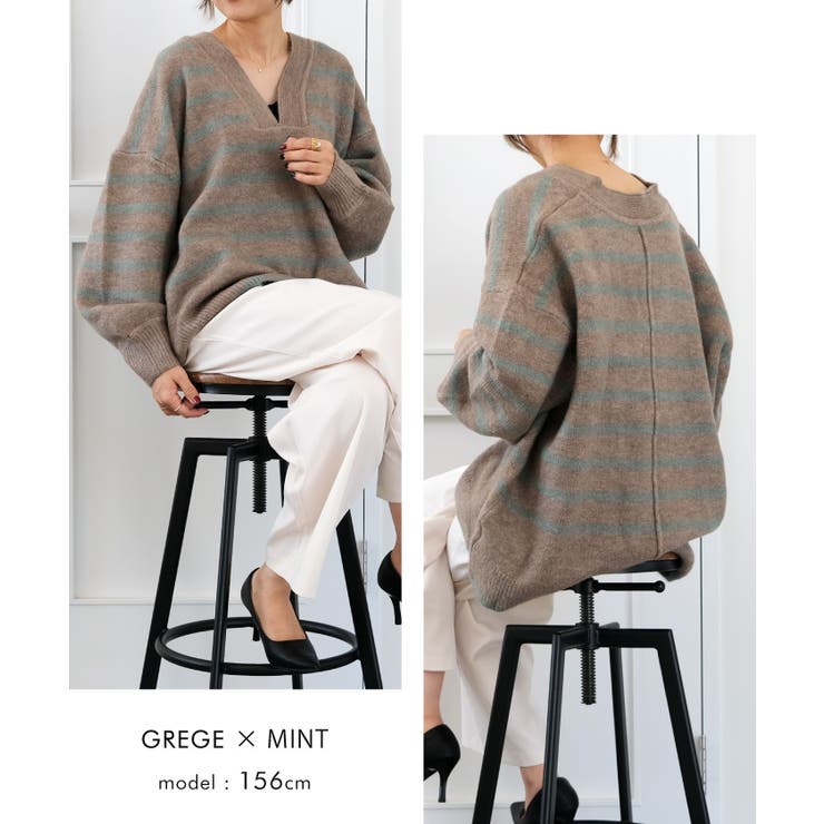 ゆるっとシルエットでこなれた印象の深Vネックニットトップス | aquagarage | 詳細画像11 