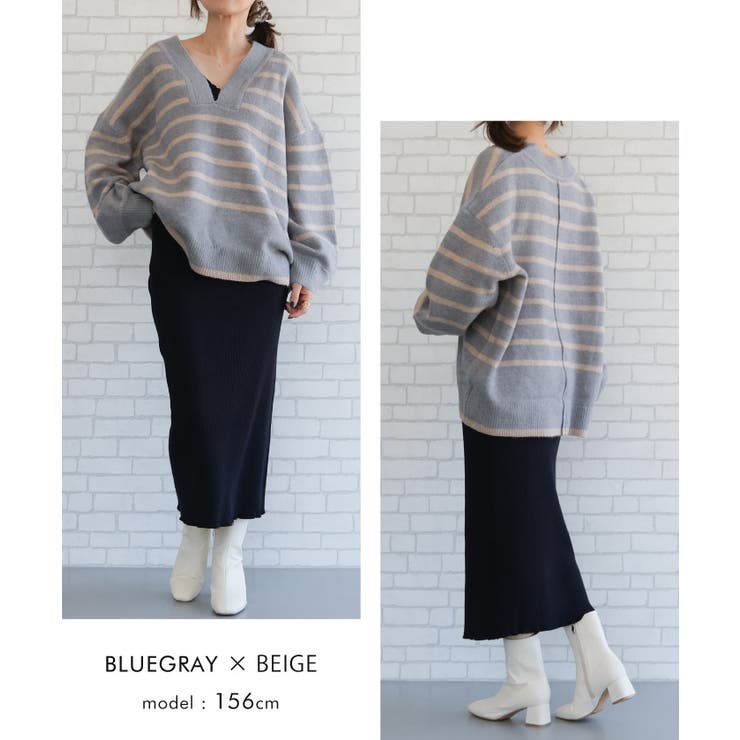 ゆるっとシルエットでこなれた印象の深Vネックニットトップス | aquagarage | 詳細画像12 