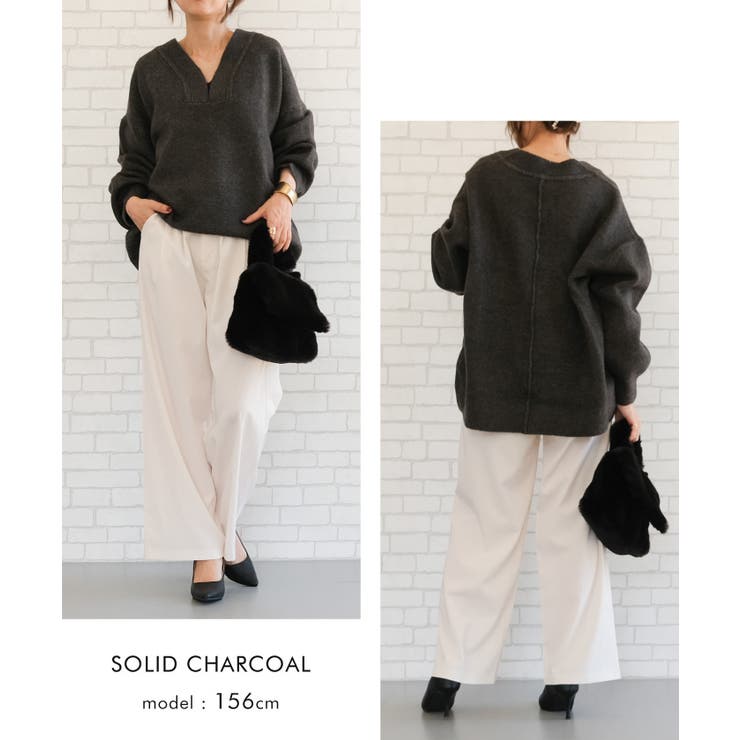 ゆるっとシルエットでこなれた印象の深Vネックニットトップス | aquagarage | 詳細画像7 