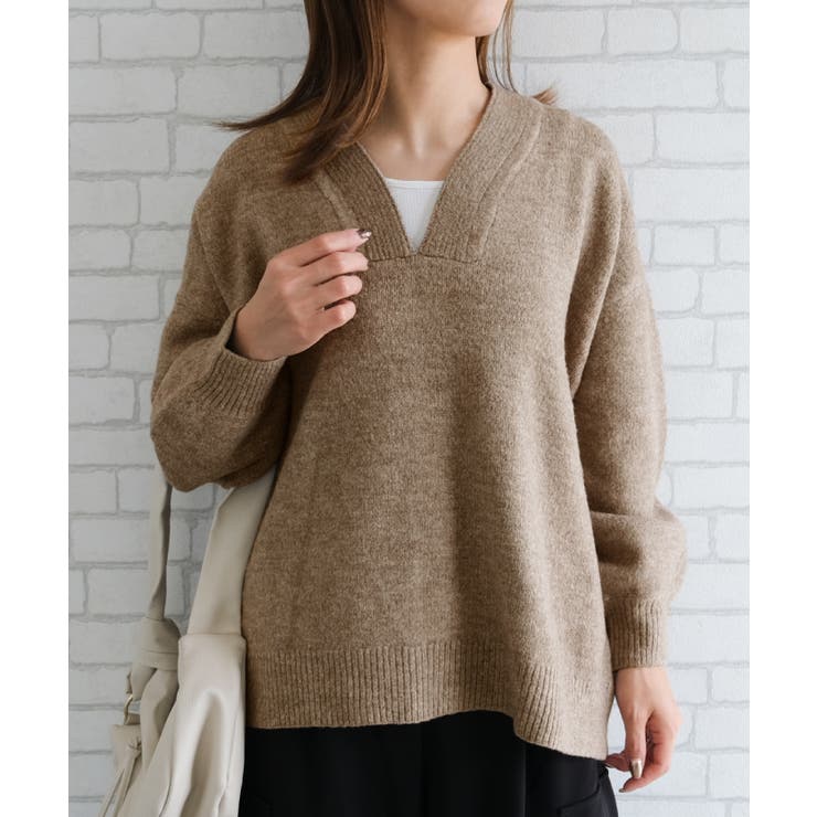 ゆるっとシルエットでこなれた印象の深Vネックニットトップス | aquagarage | 詳細画像8 