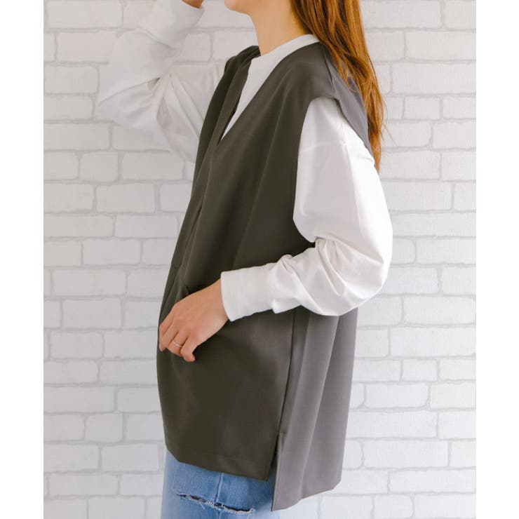 顔周りがスッキリ見せできるVネックスラッシュポケットベスト | aquagarage | 詳細画像7 