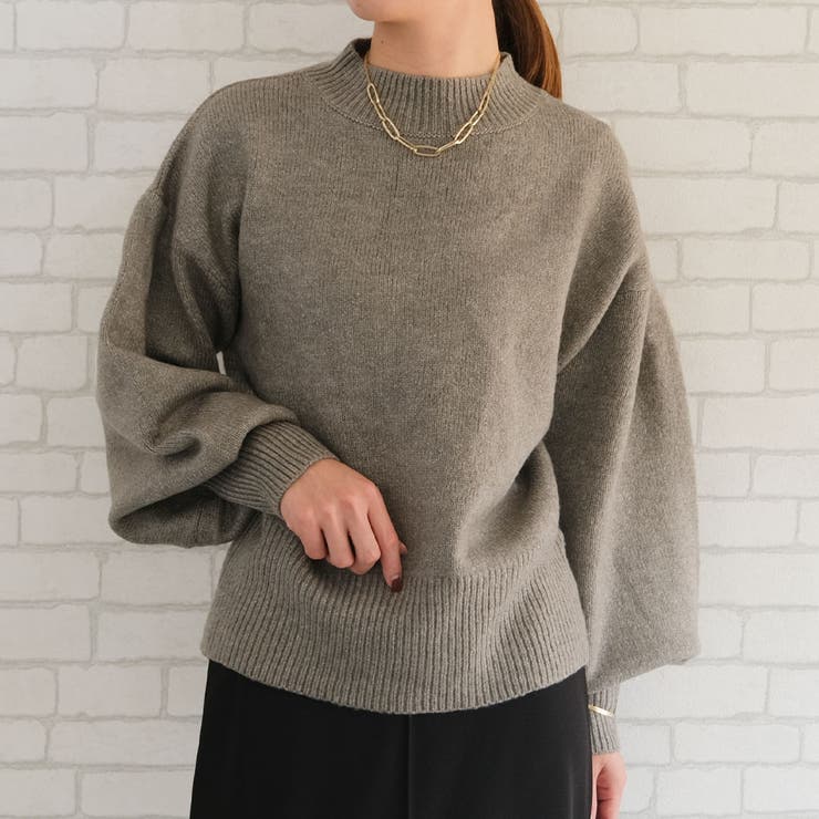 モスグレー | ハイネックオーバーサイズニットトップス レディース  秋 冬 | aquagarage