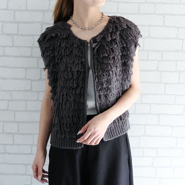 チャコール | ループヤーンベスト 春  秋 冬  レディース | aquagarage