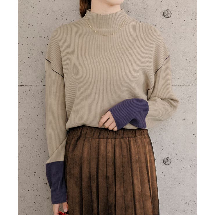 ボトルネック配色リブニットトップス  春 秋  冬 M レディース | aquagarage | 詳細画像13 