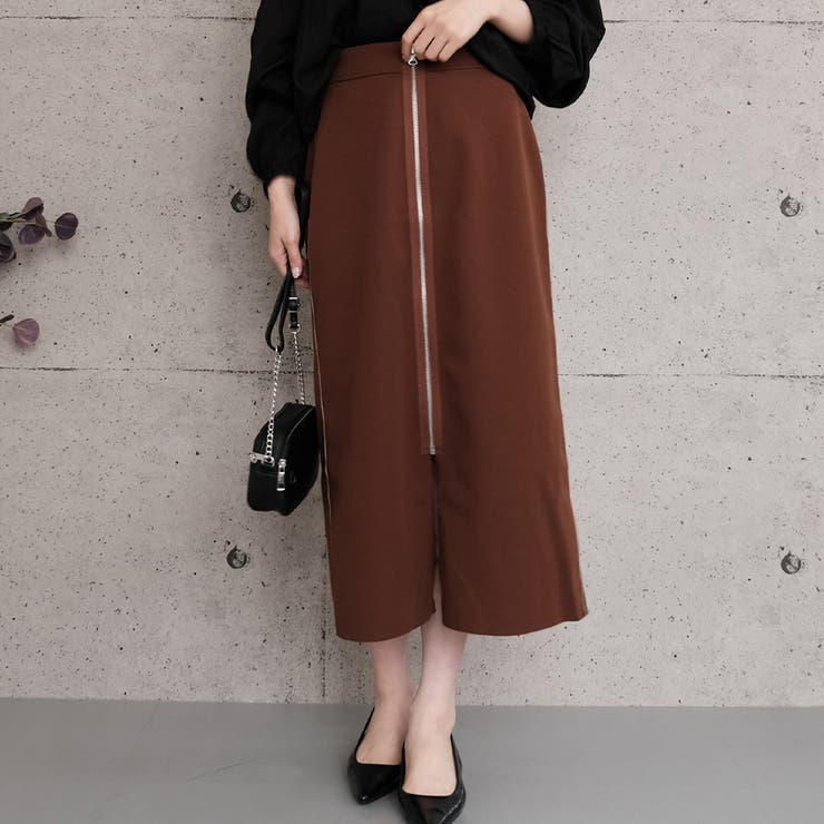 ブラウン×ベージュ | フロントジップナロースカート  レディース 春 夏 秋 冬  M | aquagarage