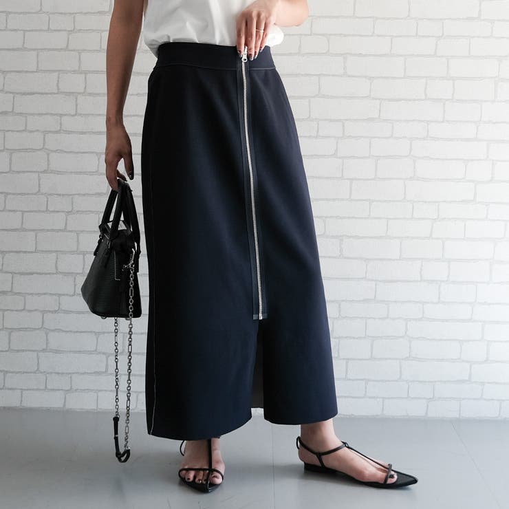 ネイビー×グレー | フロントジップナロースカート  レディース 春 夏 秋 冬  M | aquagarage