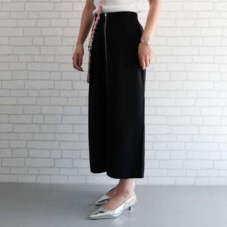 ブラック×ワインレッド | フロントジップナロースカート  レディース 春 夏 秋 冬  M | aquagarage