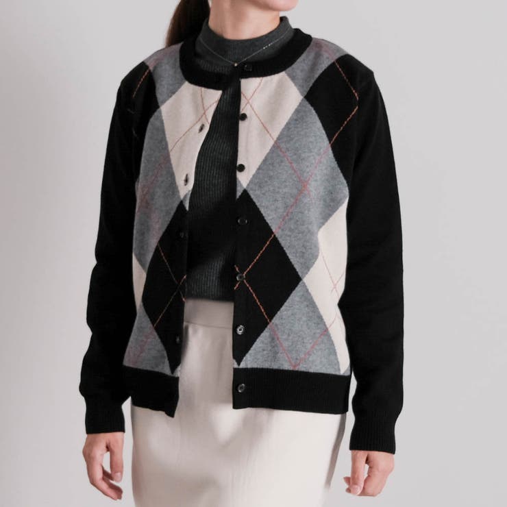 ブラック | アーガイル柄カーディガン 春  秋 冬 M レディース | aquagarage