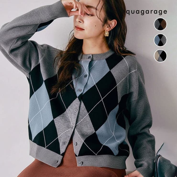 アーガイル柄カーディガン 春  秋 冬 M レディース | aquagarage | 詳細画像1 