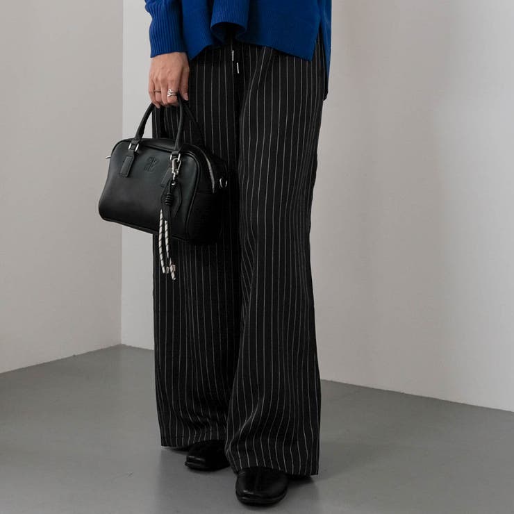 ネイビー | ピンストライプワイドパンツ レディース 春 夏 秋 冬 M | aquagarage