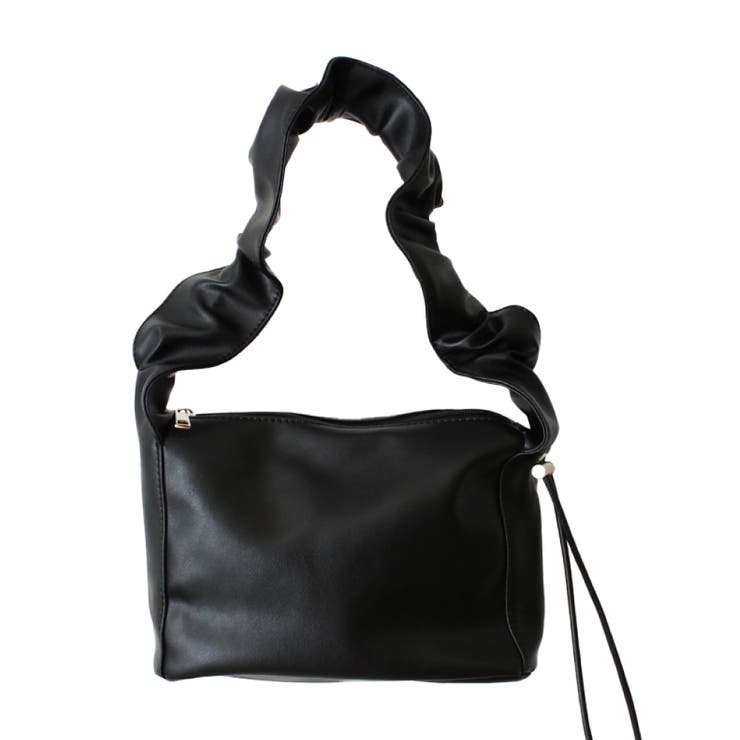 ブラック | 普段使いにぴったりなギャザーハンドルスクエアバッグ | aquagarage